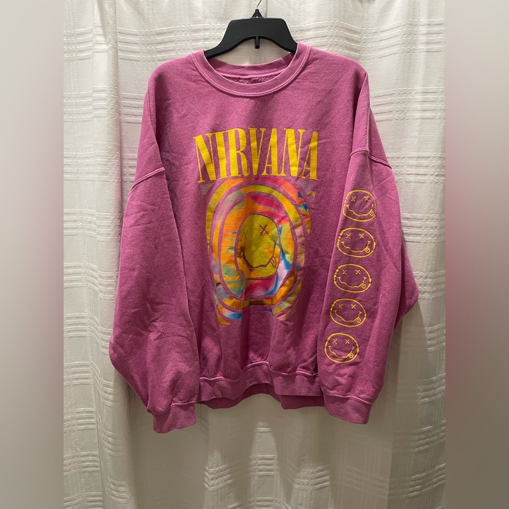 Pink NIRVANA Smiley 90s oversized Sweatshirt